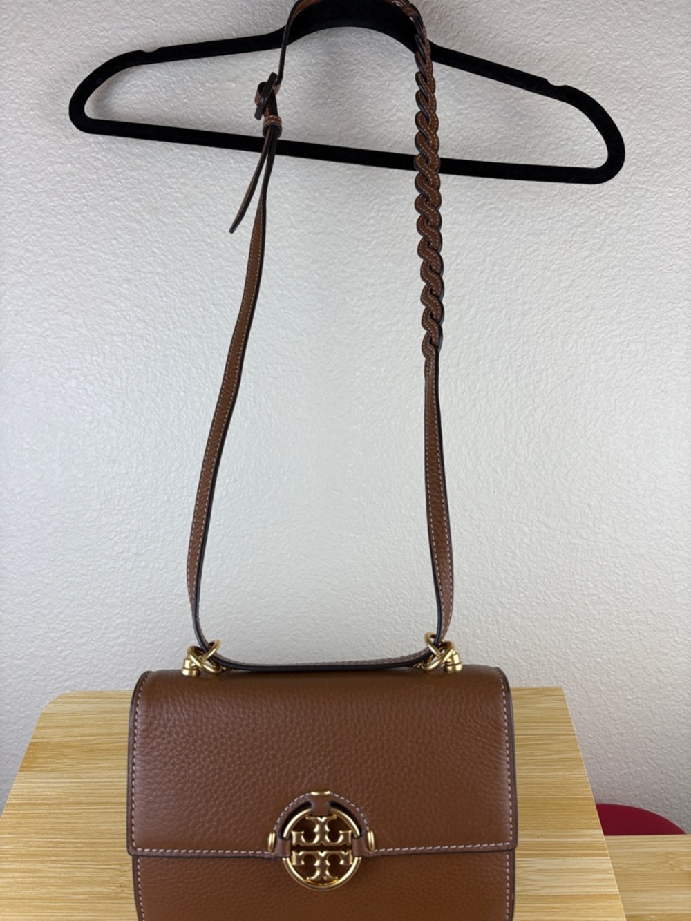 Tory Burch Brown Leather Crossbody with Gold Tone Logo